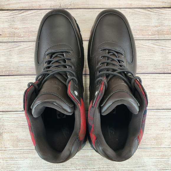 Nike Men\'s Brown Leather High-Top Sneakers with Red Plaid Collar Accent main image 4
